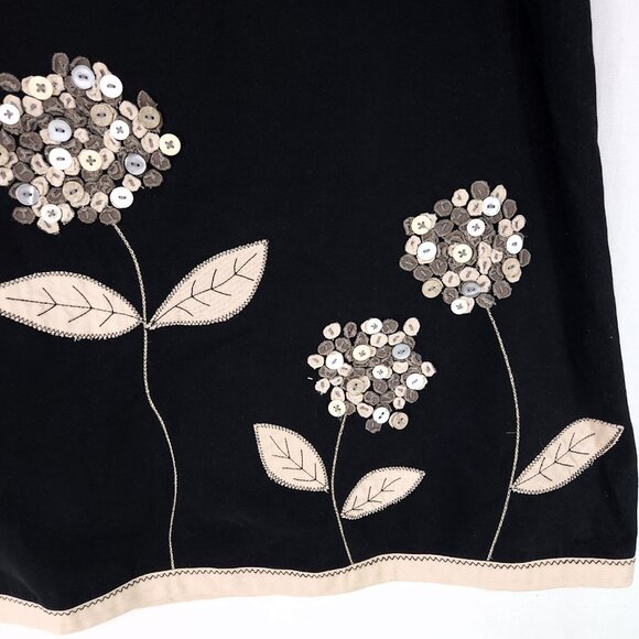 Boden A-Line Skirt 10UK (6US) Applique Button Flowers Detail Black Beige Trim - Picture 8 of 12
